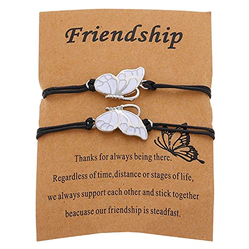 Personalisierbare Armbänder Herren Damen Armband Freundschaft Wachs Seil gewebt Armband Mode Schmetterling Karte Schmuck böhmischen Stil Schmuck Armband Perlen Halloween Weihnachten (White, One Size) von KAREN66