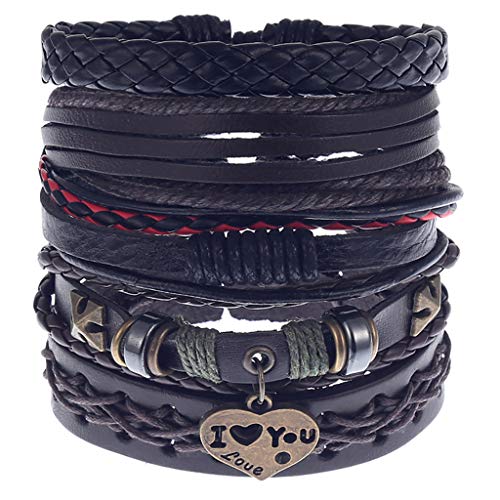 KAREN66 Personalisierbare Armbänder Herren Damen Armband Männer einfaches Vintage gewebtes Lederarmband Legierungs-Gitarren-Leder-Armband-Set Armkettchen Armreif Armbänder (C, One Size) von KAREN66