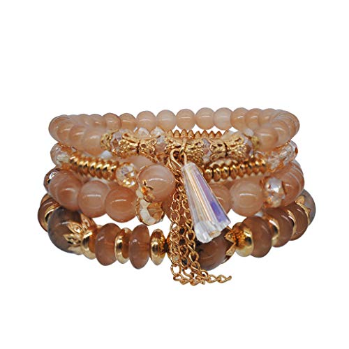 Personalisierbare Armbänder Herren Damen Armband Multi-Hand-Frauen-Stil String-Kreis Crystal Ocean Armband Pearl Bohemian Accessoire Halloween Weihnachten Valentinstag (Khaki, One Size) von KAREN66