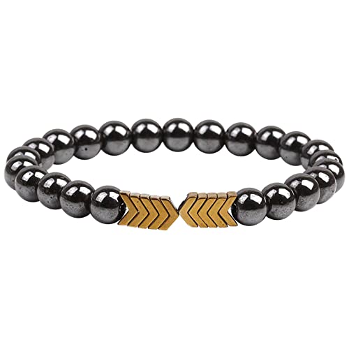 Personalisierbare Armbänder Herren Damen Armband Schwarzes Magnetit-Fußkettchen zum Abnehmen für Männer und Frauen, Chakra-Perlen, elastisches Naturstein-Armband, Halloween (Gold, One Size) von KAREN66