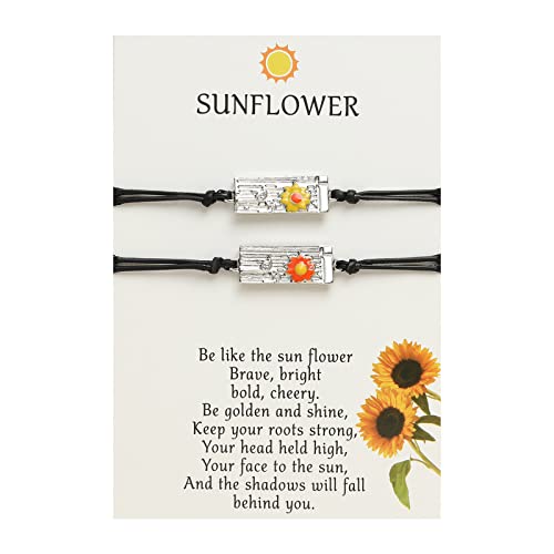 Personalisierbare Armbänder Herren Damen Armband Sunflower Promise Bracelets Best Friend Distance Friendship Bracelets Gifts for Women Teen Girls 2PCS Halloween Weihnachten (Silver, One Size) von KAREN66