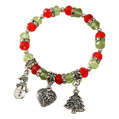 Personalisierbare Armbänder Herren Damen Armband Weihnachtsbaum Anhänger Perlen Kristall Armband Persönlichkeit DIY Armband Paar Student Armband Handschmuck Halloween Weihnachten (Silver, One Size) von KAREN66