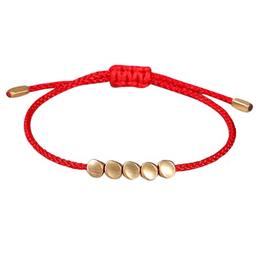 Personalisierbare Armbänder Herren Damen Armband handgefertigte Perlen-Kupfer-Armbänder, Unisex-Armband, Seilwachs und Armbänder Halloween Weihnachten Valentinstag (Red, One Size) von KAREN66