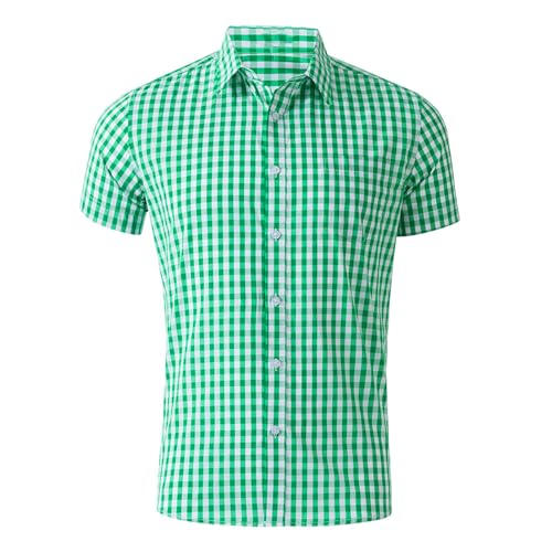Trachtenhemd Herren Karriert Hemd Deutsch Bayerisch Oktoberfest Button Down Dress Shirts Kurzarm Trachten Hemd Freizeithemd Karohemd Baumwolle Regular Fit Plaid Hemd für Lederhosen von KAREN66