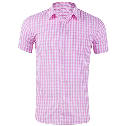 Trachtenhemd Herren Karriert Hemd Deutsch Bayerisch Oktoberfest Button Down Dress Shirts Kurzarm Trachten Hemd Freizeithemd Karohemd Baumwolle Regular Fit Plaid Hemd für Lederhosen von KAREN66