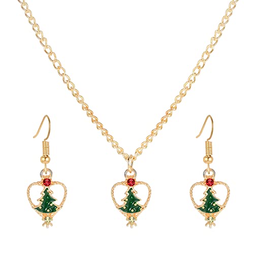 Weihnachten Schmuck Set Damen Weihnachtssocken Weihnachtsbaum Schneeflocke Halskette Ohrringe Schmuckset (D, One Size) von KAREN66