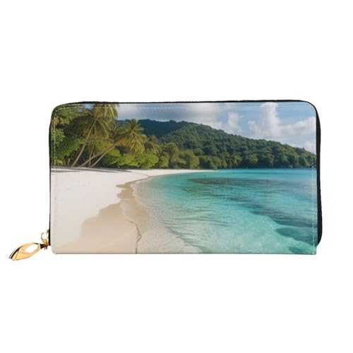 KARFPP Schwarz-weiße Formel, karierte Flaggen-Muster, Premium-Geldbörse, rechteckig, luxuriös, modisch und funktional, Geschenk für jeden Anlass, White Beach Tropical Sea, Einheitsgröße von KARFPP