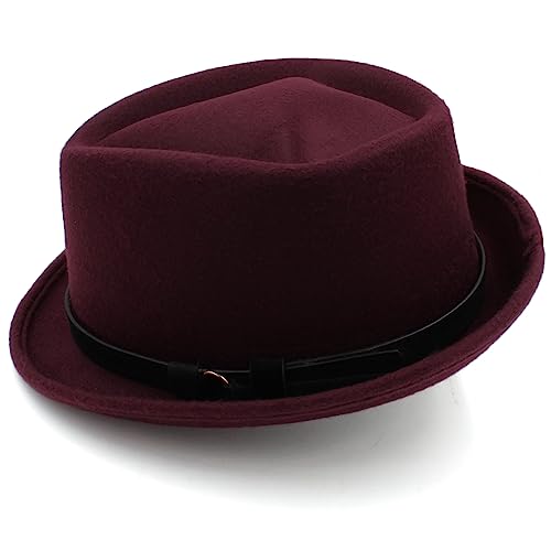 KARFRI Herren und Damen Diamond Top Pork Pie Hüte Fedora Sonnenhut Trilby Caps Jazz Party Reisen Outdoor Winter Größe US 7 1/4 UK L, weinrot, One size von KARFRI