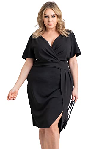 KARKO - Abendkleid BARI I Übergröße (Plus Size) Damen Kleid I mit Körperbetontem Schnitt I Knielänge I Effektvoller Beinschlitz vorne I Ausschnitt in Wickeloptik I Ellenlange Ärmel von KARKO