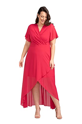 KARKO - Chiffonkleid Monika I Übergröße (Plus Size) Damen Kleid I im Vokuhila-Stil I mit Kurzen Ärmeln I Wickeloptik I V-Ausschnitt in Wickeloptik I Taillierter Schnitt I Eleganz und Schick von KARKO