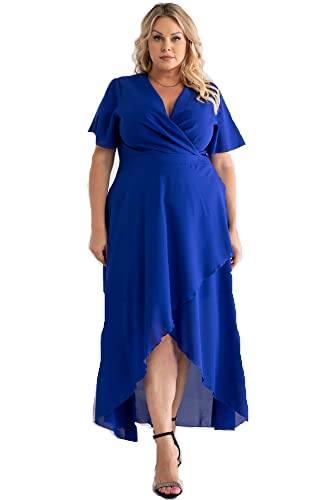 KARKO - Chiffonkleid Monika I Übergröße (Plus Size) Damen Kleid I im Vokuhila-Stil I mit Kurzen Ärmeln I Wickeloptik I V-Ausschnitt in Wickeloptik I Taillierter Schnitt I Eleganz und Schick von KARKO