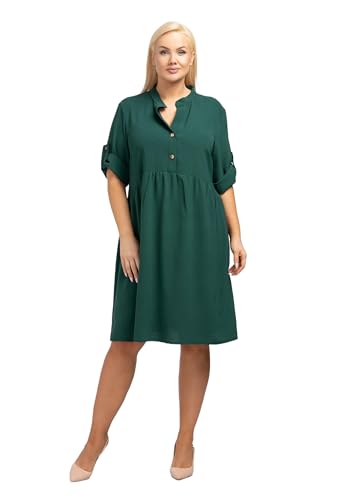 KARKO - Cocktailkleid Dalia I Übergröße (Plus Size) Damen Kleid I mit Ausgestelltem Rockteil I Locker und Weit Geschnitten I V-Ausschnitt I 3/4-Lange Ärmel I Ohne Futter von KARKO