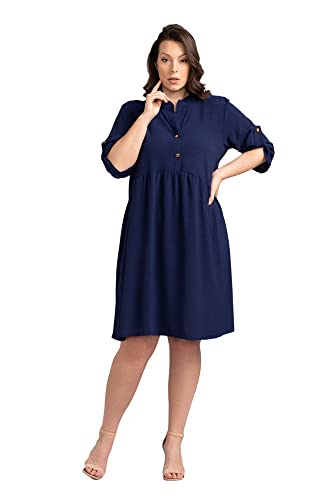 KARKO - Cocktailkleid Dalia I Übergröße (Plus Size) Damen Kleid I mit Ausgestelltem Rockteil I Locker und Weit Geschnitten I V-Ausschnitt I 3/4-Lange Ärmel I Ohne Futter von KARKO