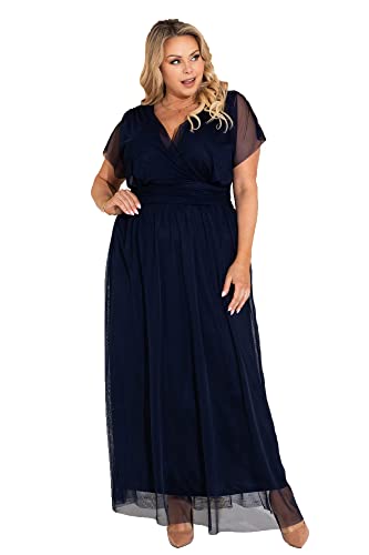 KARKO - Exklusives Tüllkleid Manuela I Plus Size I Kurze Luftige Ärmel I Wickelausschnitt I Verdeckter Reißverschluss Hinten I Betont Den Busen Und Die Taille I Optisch Schlank I Marine - r. 52 von KARKO