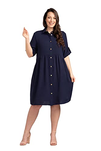 KARKO - Hemdblusenkleid Anka I Übergröße (Plus Size) I Oversize Kleid I für den Sommer I mit Losem, Luftigem Schnitt I Kontrastierenden Braunen Knöpfen I Ärmel mit Anpassbarer Länge von KARKO