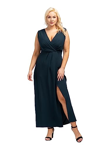 KARKO - Kleid Eleonora I Übergröße (Plus Size) I Auffälliger Beinschlitz Vorne I Maxi-länge I Einfacher Schnitt I Breite Träger I Verdeckter Reißverschluss Hinten I Grün - gr. 50 von KARKO