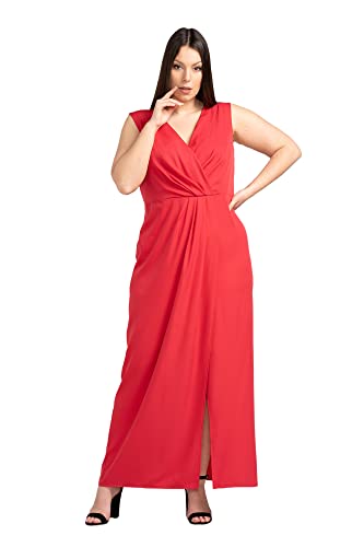 KARKO - Kleid Eleonora I Übergröße (Plus Size) I Auffälliger Beinschlitz Vorne I Maxi-länge I Einfacher Schnitt I Breite Träger I Verdeckter Reißverschluss Hinten I Rot - gr. 44 von KARKO