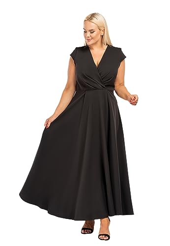 KARKO - Kleid Luiza | Übergröße | ausgestellter Schnitt | maximale Länge | Umschlagausschnitt | Kurze Ärmel | effektives Schneiden | Schwarz - 42 von KARKO