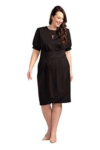 KARKO - Tailliertes INGRIDA Kleid I mit Dekolleté im Cut-Out-Design I Übergröße (Plus Size) I Köperbetonte Passform I Knielänge I Ellenbogenlange Ärmel I Schwarz - 50 von KARKO