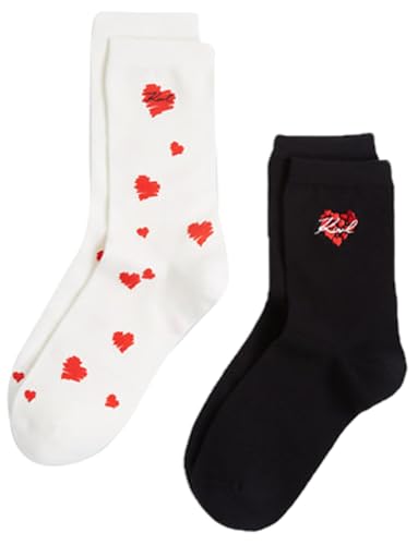 KARL LAGERFELD B.V Women's k/Heart Mixed (2 Pack) Casual Sock, Cannoli Cream-Black, Einheitsgröße (2er Pack) von KARL LAGERFELD B.V