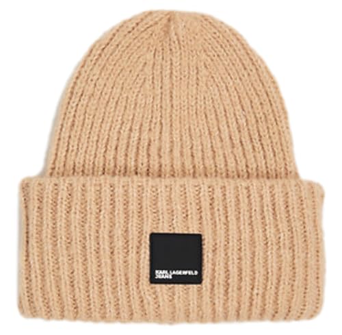 KARL LAGERFELD JEANS Damen Box Logo Beanie Beige, One Size von KARL LAGERFELD JEANS