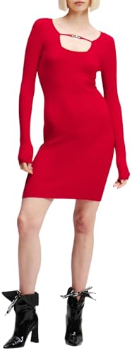 KARL LAGERFELD JEANS Damen Langärmeliges Strickkleid Mit Logo BodyconPassform, Rot, XS von KARL LAGERFELD JEANS