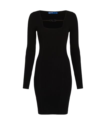 KARL LAGERFELD JEANS, Damen, Langärmeliges Strickkleid Mit Logo, Bodycon-Passform, Schwarz, L von KARL LAGERFELD JEANS