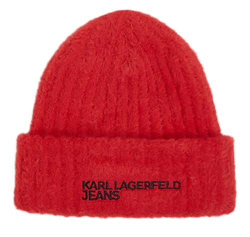 KARL LAGERFELD JEANS, Damen, Furry Logo Beanie, Pompeian Red, Einheitsgröße von KARL LAGERFELD JEANS