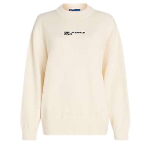 KARL LAGERFELD JEANS Damen Strickpullover Mit Logo Entspannt, Weiss, M von KARL LAGERFELD JEANS