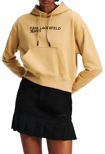 KARL LAGERFELD JEANS Damen Essentail Logo Hoodie Normale Passform, Beige, S von KARL LAGERFELD JEANS