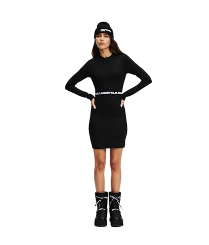 KARL LAGERFELD JEANS, Damen, Tailliertes Langarm-T-Shirt-Kleid, Figurbetonte Passform, Schwarz, L von KARL LAGERFELD JEANS