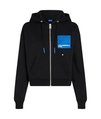 KARL LAGERFELD JEANS Damen Kapuzenpullover Mit Reißverschluss Und BoxLogo Normale Passform, Schwarz, S von KARL LAGERFELD JEANS