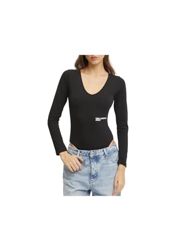 KARL LAGERFELD JEANS Damen LangarmBodysuit Mit Rundhalsausschnitt Figurbetonte Passform, Schwarz, L von KARL LAGERFELD JEANS
