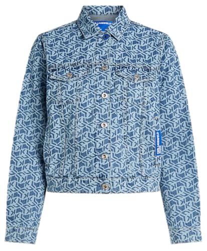 KARL LAGERFELD JEANS Damen Regular Denim Jacket Allover Print Regular Fit, Blau, XS von KARL LAGERFELD JEANS