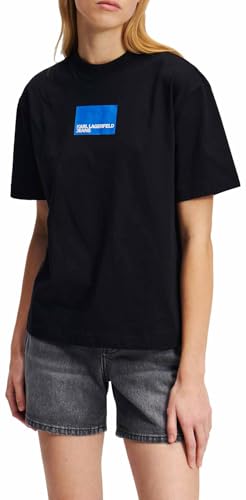 KARL LAGERFELD JEANS, Damen, Regular Short Sleeve Box Logo T-Shirt, Normale Passform, Schwarz, L von KARL LAGERFELD JEANS
