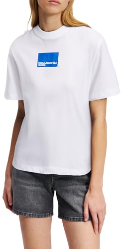 KARL LAGERFELD JEANS Damen Regular Kurzarm Box Logo T-Shirt Normale Passform, Weiss, S von KARL LAGERFELD JEANS