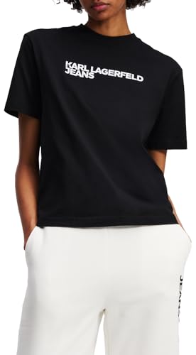 KARL LAGERFELD JEANS, Damen, Regular Short Sleeve Essential Logo T-Shirt, Normale Passform, Schwarz, L von KARL LAGERFELD JEANS