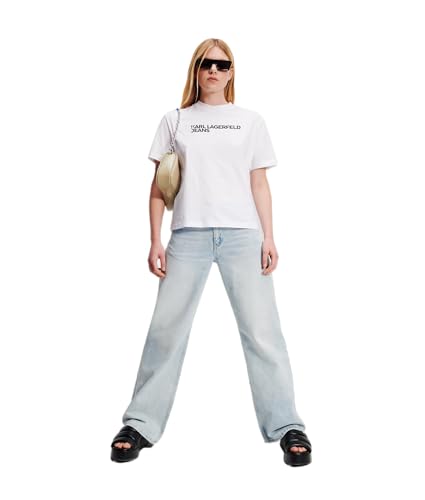 KARL LAGERFELD JEANS, Damen, Regular Short Sleeve Essential Logo T-Shirt, Normale Passform, Weiss, L von KARL LAGERFELD JEANS
