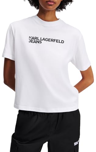 KARL LAGERFELD JEANS Damen Regular Kurzarm Essential Logo T-Shirt Normale Passform, Weiss, S von KARL LAGERFELD JEANS