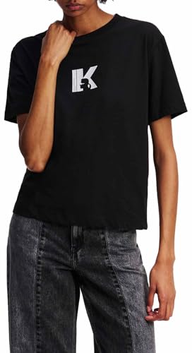 KARL LAGERFELD JEANS Damen Regular Kurzarm T-Shirt Mit KLogo Normale Passform, Schwarz, XS von KARL LAGERFELD JEANS