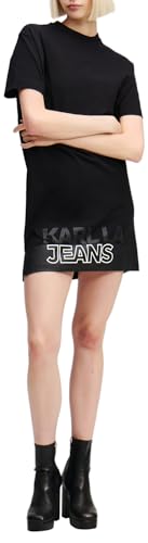 KARL LAGERFELD JEANS Damen T-Shirtkleid Mit Logo Entspannte Passform, Schwarz, M von KARL LAGERFELD JEANS