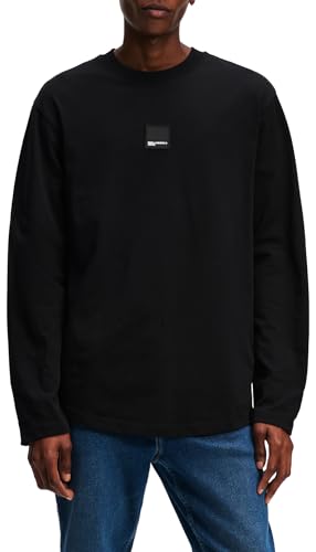 KARL LAGERFELD JEANS Herren Normales LangarmT-Shirt Mit Gebogenem Saum Normale Passform, Schwarz, M von KARL LAGERFELD JEANS