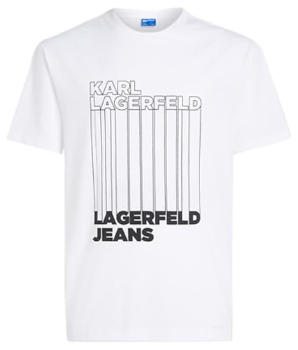KARL LAGERFELD JEANS Herren Regular Kurzarm Barcode T-Shirt Normale Passform, Weiss, L von KARL LAGERFELD JEANS