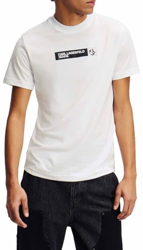 KARL LAGERFELD JEANS, Herren, Schlankes Kurzarm-Grafik-T-Shirt, Slim Fit, Weiss, L von KARL LAGERFELD JEANS