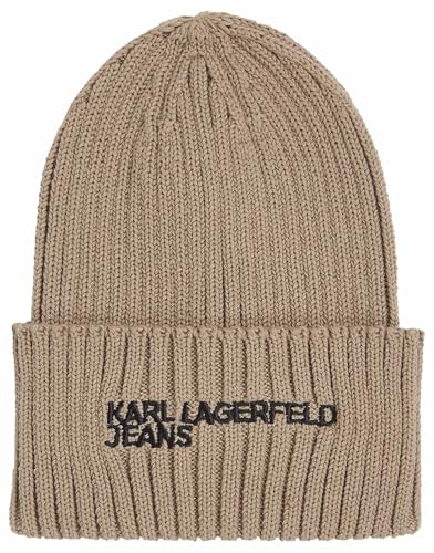 KARL LAGERFELD JEANS Herren Essential Logo Beanie Beige, One Size von KARL LAGERFELD JEANS