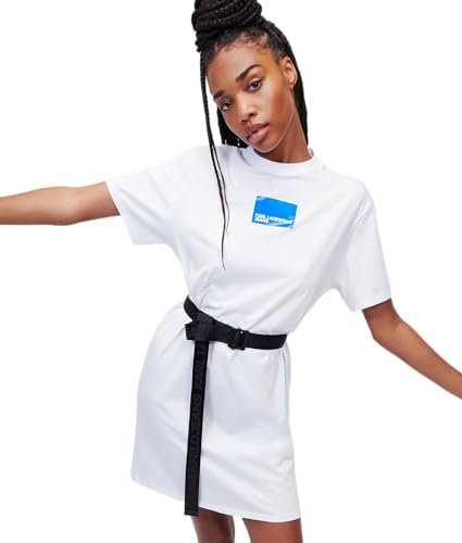 KARL LAGERFELD JEANS, Damen, Logo-T-Shirt-Kleid, Normale Passform, Weiss, L von KARL LAGERFELD JEANS