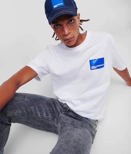 KARL LAGERFELD JEANS Herren Normales KurzarmT-Shirt Mit BoxLogo Normale Passform, Weiss, L von KARL LAGERFELD JEANS