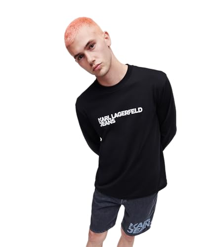 KARL LAGERFELD JEANS, Herren, Regular Langarm Essential Logo T-Shirt, Normale Passform, Schwarz, L von KARL LAGERFELD JEANS