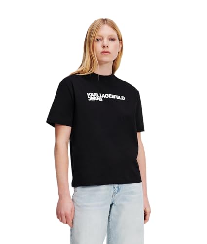 KARL LAGERFELD JEANS Damen Regular Kurzarm Essential Logo T-Shirt Normale Passform, Schwarz, M von KARL LAGERFELD JEANS