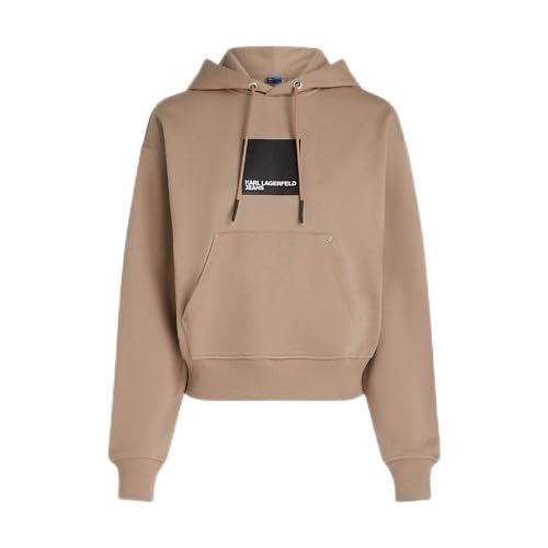 KARL LAGERFELD JEANS Damen Box Logo Hoodie Normale Passform, Beige, M von KARL LAGERFELD JEANS